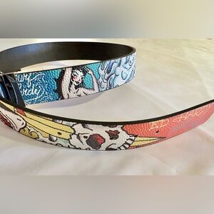 Ed Hardy Reversible Men’s 38 Belt Nautical Pirate Mermaid Siren Shark Tattoo NWT